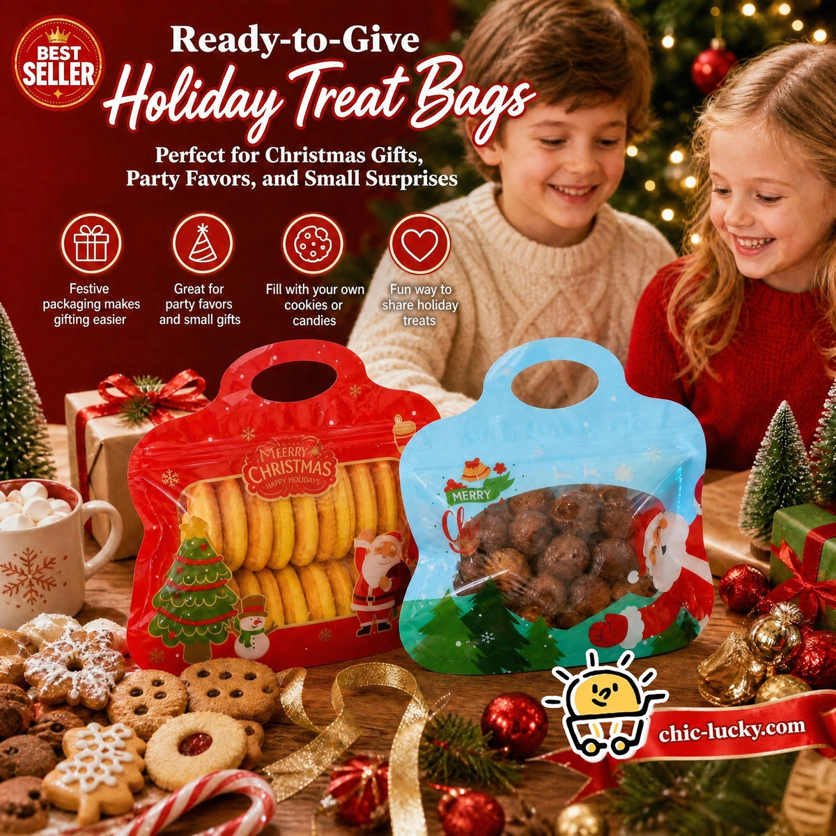 🎄 Festive Self-Seal Treat Bags – Santa & Snowman Print | Resealable, Food-Safe & Perfect for Cookies, Chocolates & Little Gifts⛄