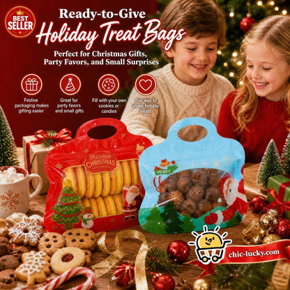 🎄 Festive Self-Seal Treat Bags – Santa & Snowman Print | Resealable, Food-Safe & Perfect for Cookies, Chocolates & Little Gifts⛄