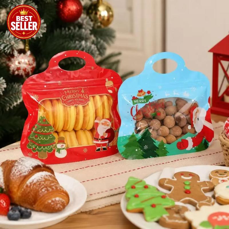 🎄 Festive Self-Seal Treat Bags – Santa & Snowman Print | Resealable, Food-Safe & Perfect for Cookies, Chocolates & Little Gifts⛄