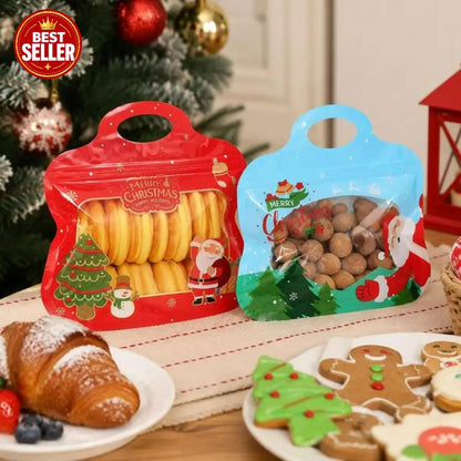 🎄 Festive Self-Seal Treat Bags – Santa & Snowman Print | Resealable, Food-Safe & Perfect for Cookies, Chocolates & Little Gifts⛄