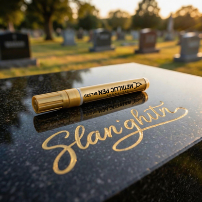 Gold-colored gravestone pen for restoring faded engravings