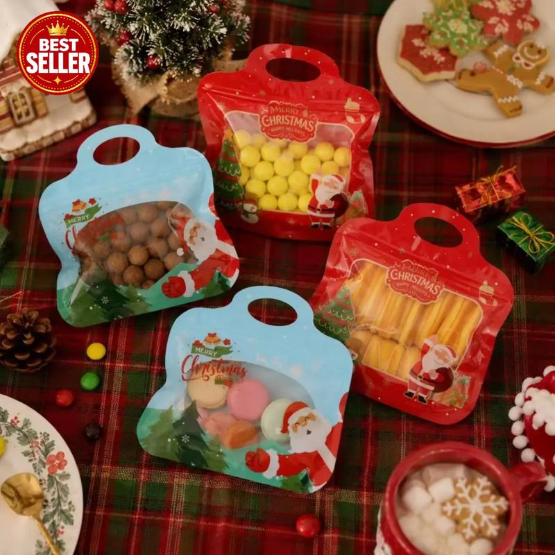 🎄 Festive Self-Seal Treat Bags – Santa & Snowman Print | Resealable, Food-Safe & Perfect for Cookies, Chocolates & Little Gifts⛄