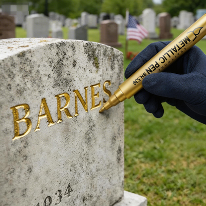 Gold-colored gravestone pen for restoring faded engravings